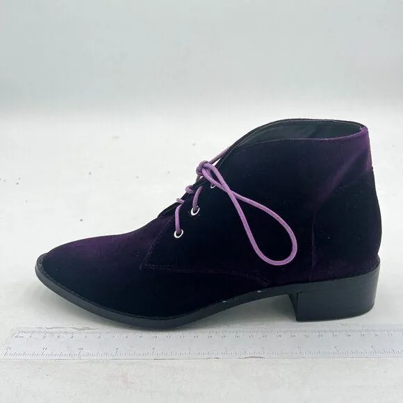 YDN Dark Purple Low Heel Pointed Toe Lace Up Chukka Ankle Boots Fall Winter Shoe