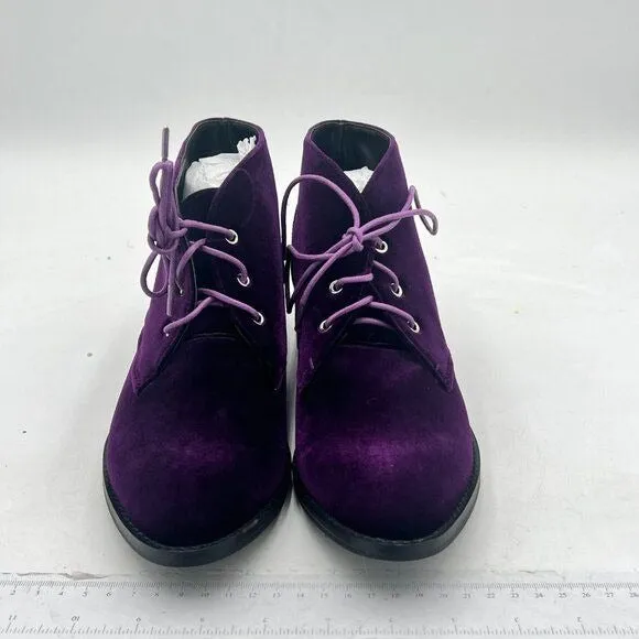YDN Dark Purple Low Heel Pointed Toe Lace Up Chukka Ankle Boots Fall Winter Shoe