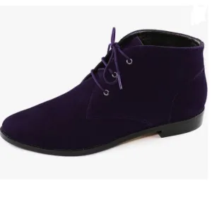 YDN Dark Purple Low Heel Pointed Toe Lace Up Chukka Ankle Boots Fall Winter Shoe