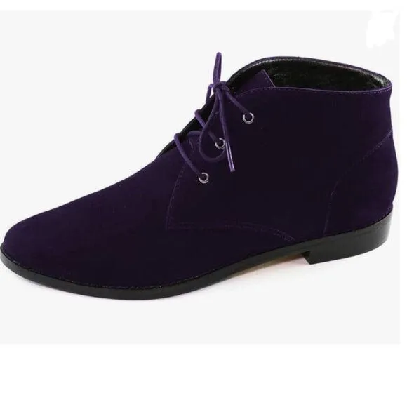 YDN Dark Purple Low Heel Pointed Toe Lace Up Chukka Ankle Boots Fall Winter Shoe