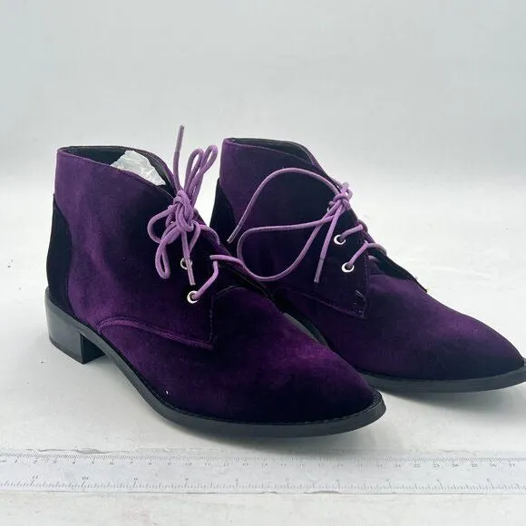 YDN Dark Purple Low Heel Pointed Toe Lace Up Chukka Ankle Boots Fall Winter Shoe