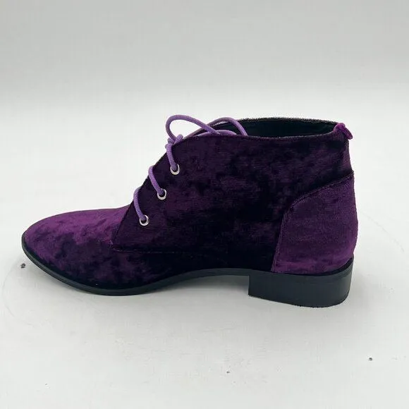 YDN Dark Purple Low Heel Pointed Toe Lace Up Chukka Ankle Boots Flats Fall Winte