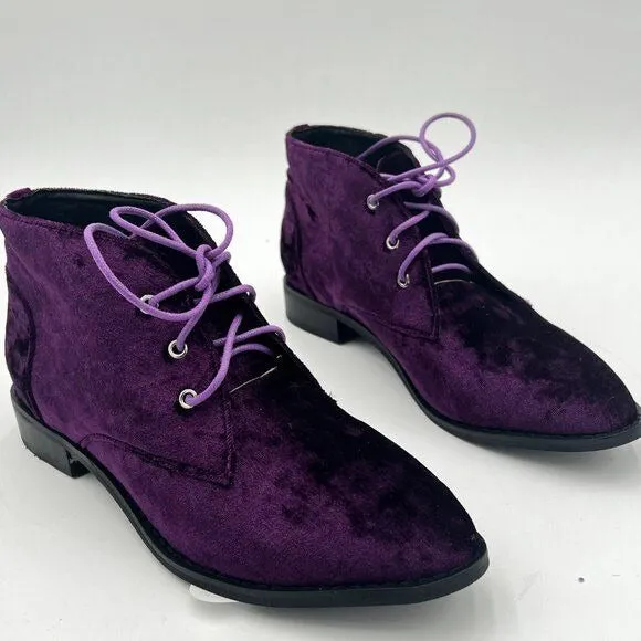 YDN Dark Purple Low Heel Pointed Toe Lace Up Chukka Ankle Boots Flats Fall Winte