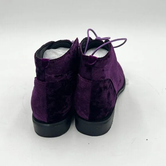YDN Dark Purple Low Heel Pointed Toe Lace Up Chukka Ankle Boots Flats Fall Winte