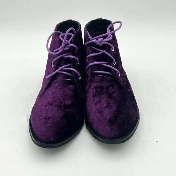 YDN Dark Purple Low Heel Pointed Toe Lace Up Chukka Ankle Boots Flats Fall Winte