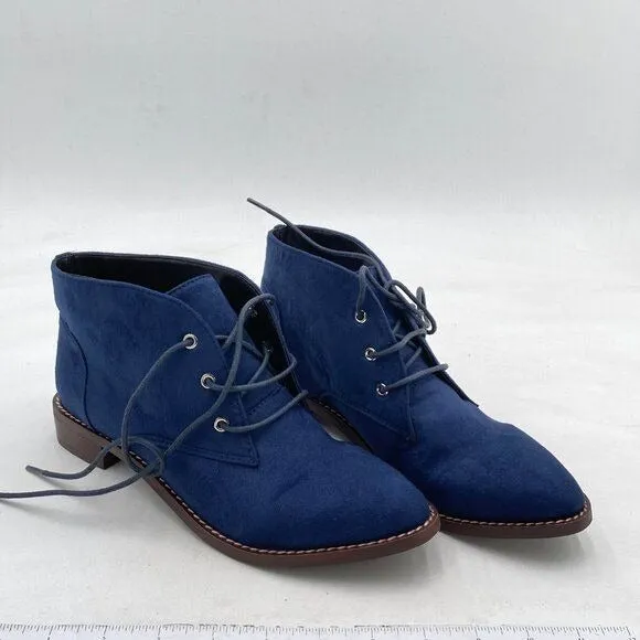 YDN Navy Low Heel Pointed Toe Lace Up Chukka Ankle Boots Fall Winter Dress Shoes