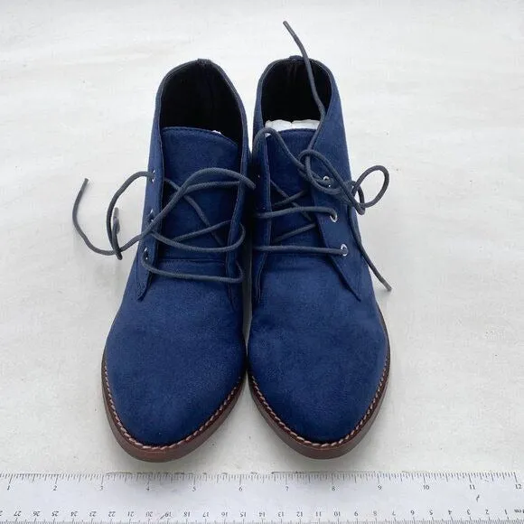 YDN Navy Low Heel Pointed Toe Lace Up Chukka Ankle Boots Fall Winter Dress Shoes