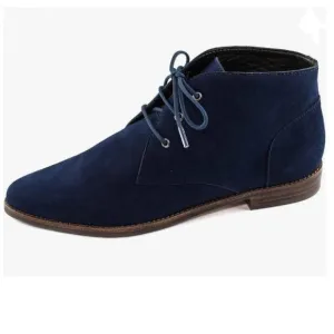 YDN Navy Low Heel Pointed Toe Lace Up Chukka Ankle Boots Fall Winter Dress Shoes