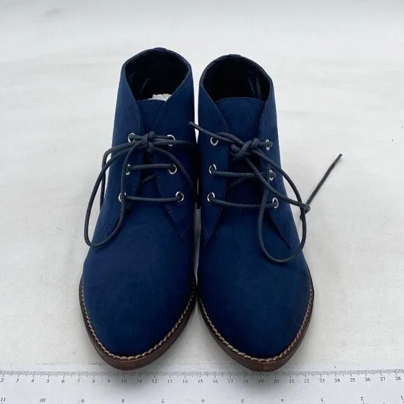 YDN Navy Trendy Low Heel Pointed Toe Lace Up Chukka Ankle Boots Flats Fall Shoe
