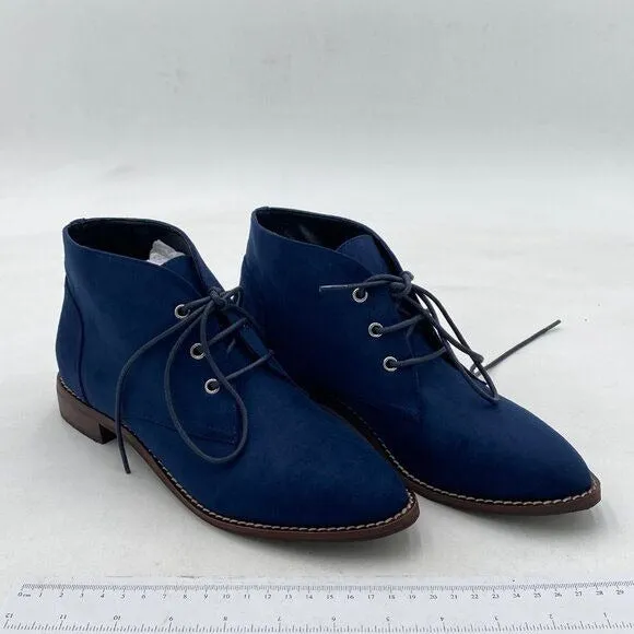 YDN Navy Trendy Low Heel Pointed Toe Lace Up Chukka Ankle Boots Flats Fall Shoe