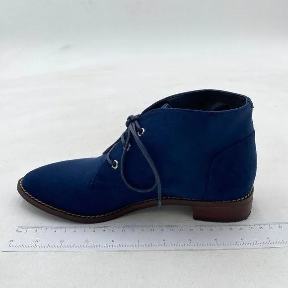 YDN Navy Trendy Low Heel Pointed Toe Lace Up Chukka Ankle Boots Flats Fall Shoe