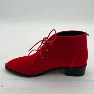 YDN Red Low Heel Pointed Toe Lace Up Chukka Ankle Boots Fall Winter Dress Shoes