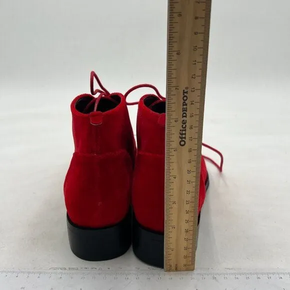 YDN Red Low Heel Pointed Toe Lace Up Chukka Ankle Boots Fall Winter Dress Shoes