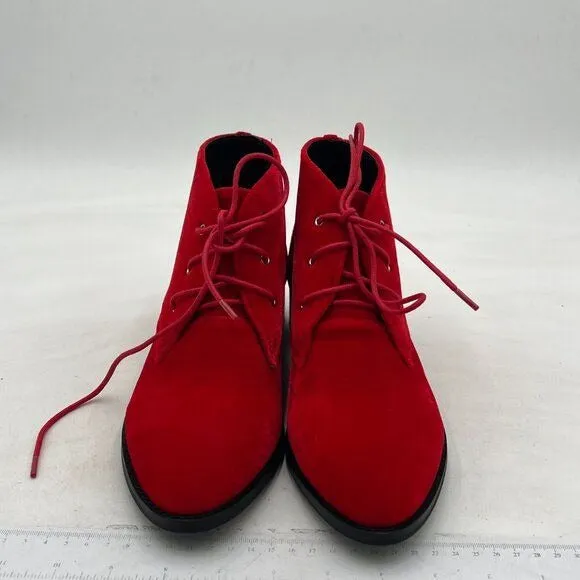 YDN Red Low Heel Pointed Toe Lace Up Chukka Ankle Boots Fall Winter Dress Shoes