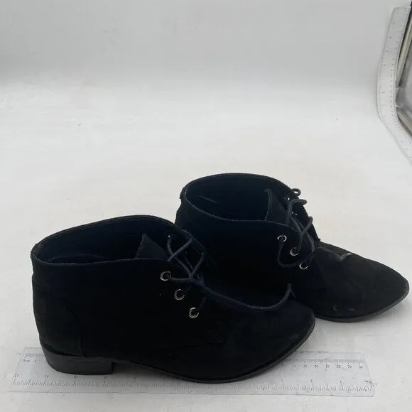 YDN Women Trendy Low Heel Pointed Toe Lace Up Chukka Ankle Boots Black Shoes