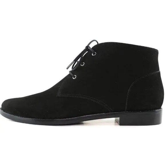 YDN Women Trendy Low Heel Pointed Toe Lace Up Chukka Ankle Boots Black Shoes