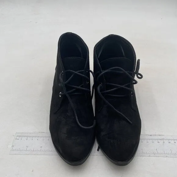 YDN Women Trendy Low Heel Pointed Toe Lace Up Chukka Ankle Boots Black Shoes