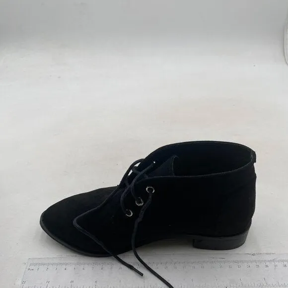YDN Women Trendy Low Heel Pointed Toe Lace Up Chukka Ankle Boots Black Shoes