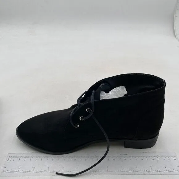 YDN Women Trendy Low Heel Pointed Toe Lace Up Chukka Ankle Boots Flats Black