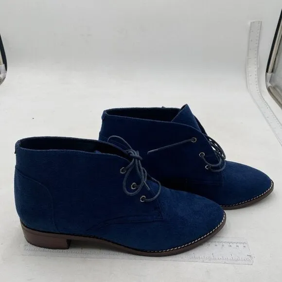 YDN Women Trendy Low Heel Pointed Toe Lace Up Chukka Ankle Boots Flats Blue Shoe