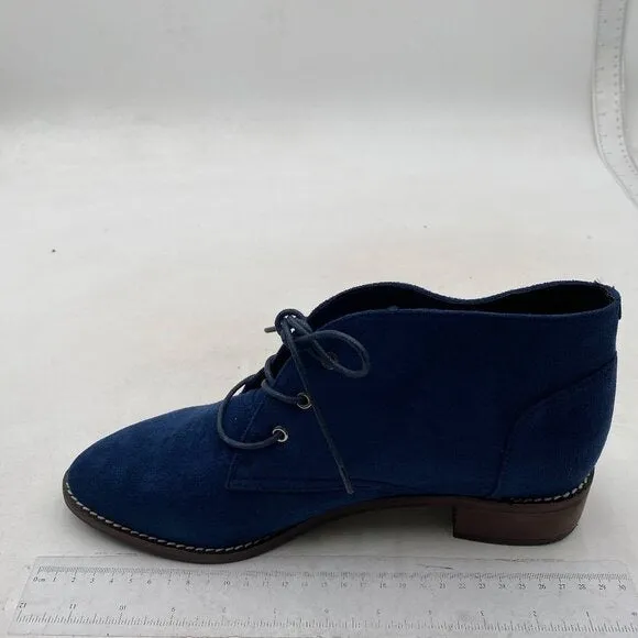 YDN Women Trendy Low Heel Pointed Toe Lace Up Chukka Ankle Boots Flats Blue Shoe