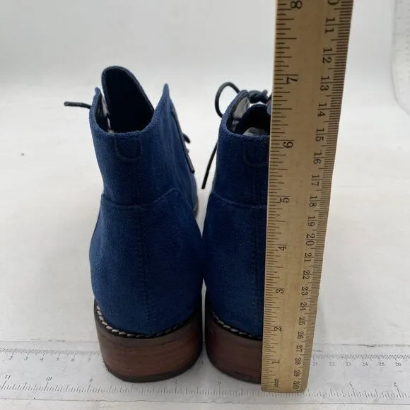 YDN Women Trendy Low Heel Pointed Toe Lace Up Chukka Ankle Boots Flats Blue Shoe