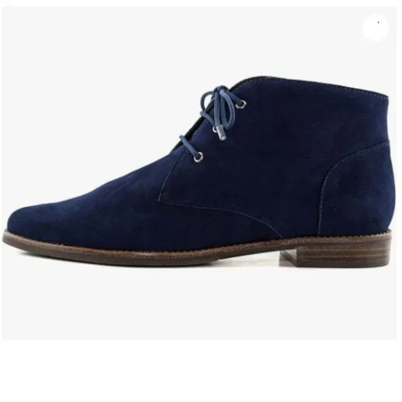 YDN Women Trendy Low Heel Pointed Toe Lace Up Chukka Ankle Boots Flats Blue Shoe