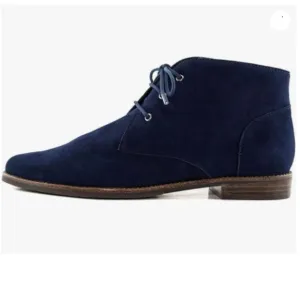 YDN Women Trendy Low Heel Pointed Toe Lace Up Chukka Ankle Boots Flats Blue Shoe