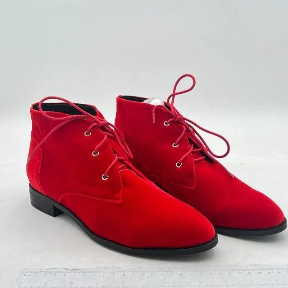 YDN Women Trendy Low Heel Pointed Toe Lace Up Chukka Ankle Boots Flats Fall Wint