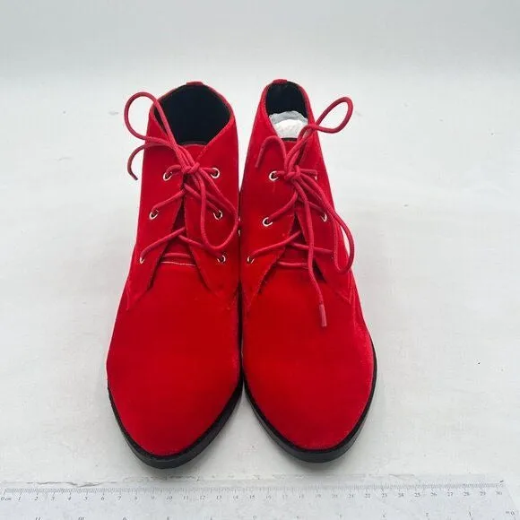 YDN Women Trendy Low Heel Pointed Toe Lace Up Chukka Ankle Boots Flats Fall Wint