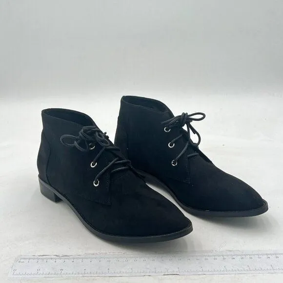 YDN Women Trendy Low Heel Pointed Toe Lace Up Chukka Ankle Boots Flats Fall Wint