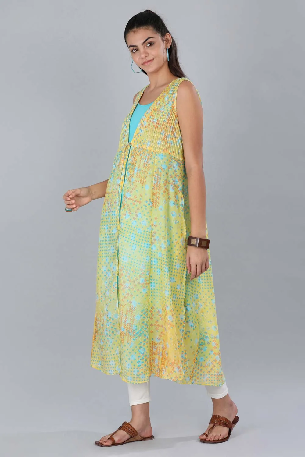 Yellow Printed Gillet